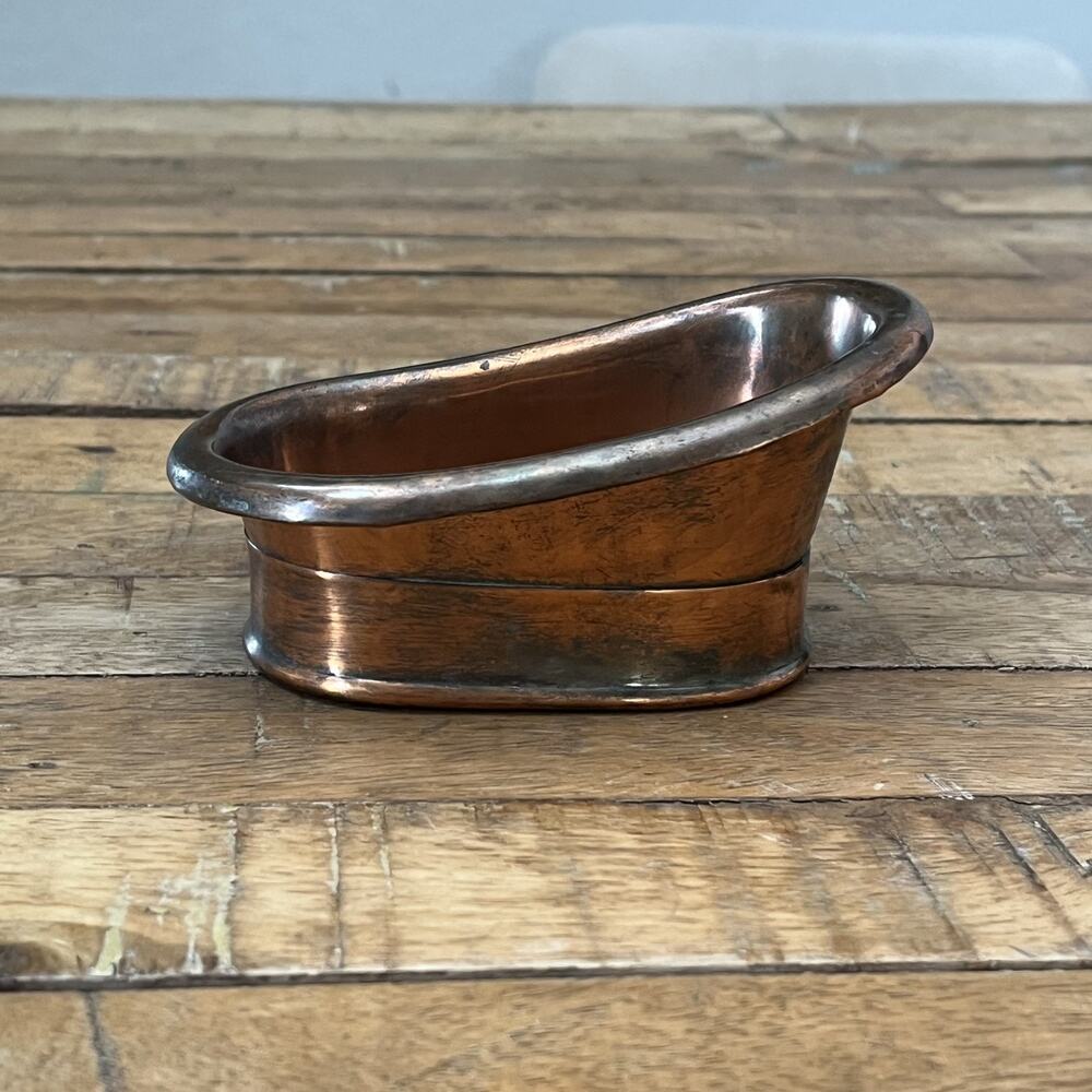 Vintage Miniature Copper Slipper Bathtub Planter 4.75" Soap Dish Tub Bowl Rustic